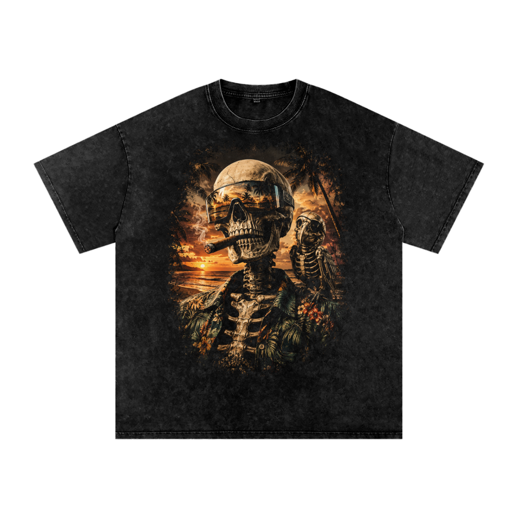 Skelotor Sunset Snow Washed Oversized Cotton T-Shirt