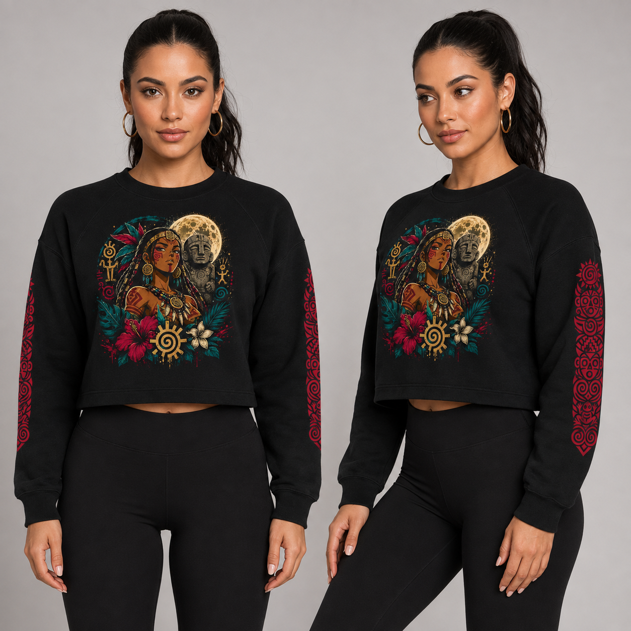 Lupes Womens Tribal Cropped Raglan Pull Over Sweater