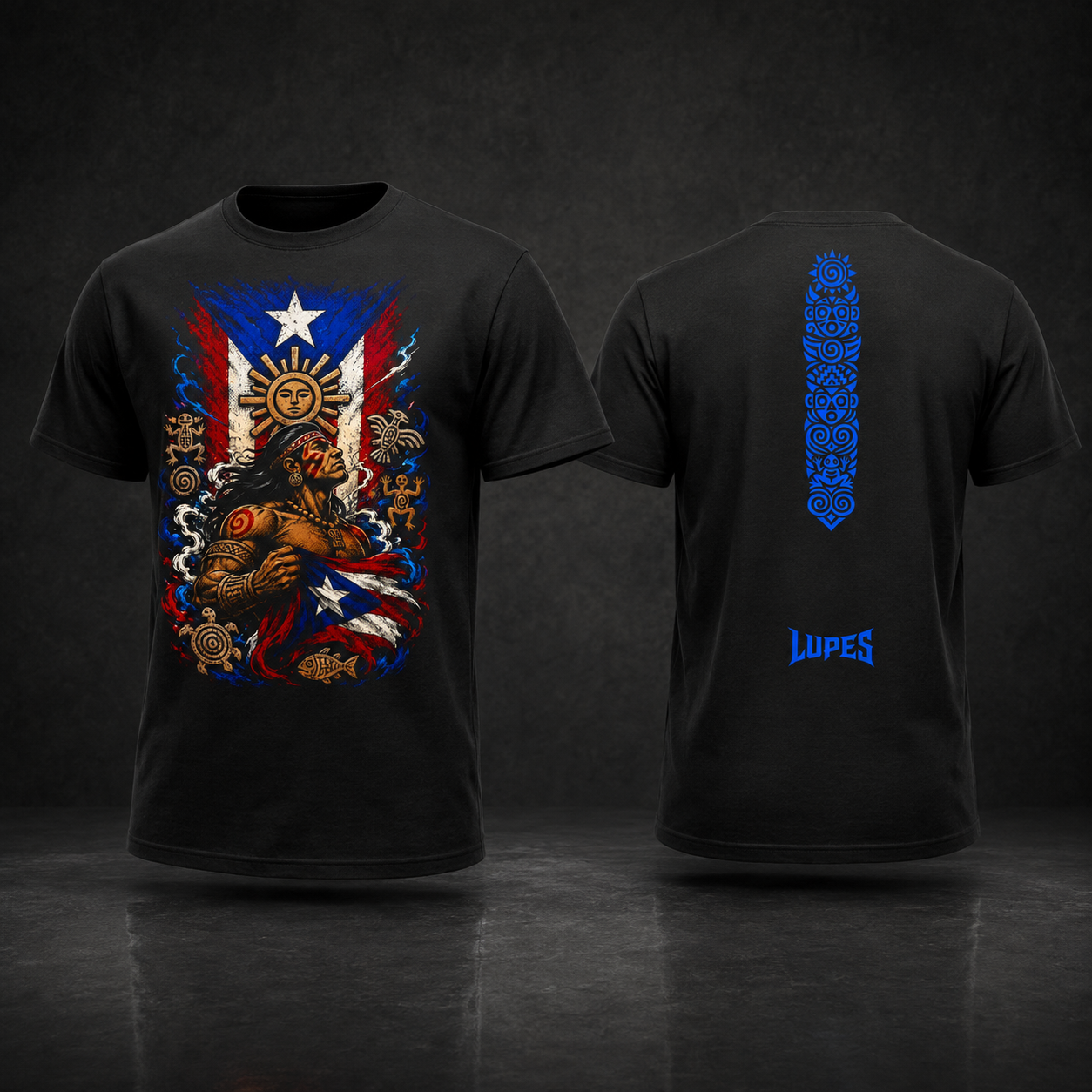 Lupes PR Tri-Blend Tribal Flag Graphic Tee
