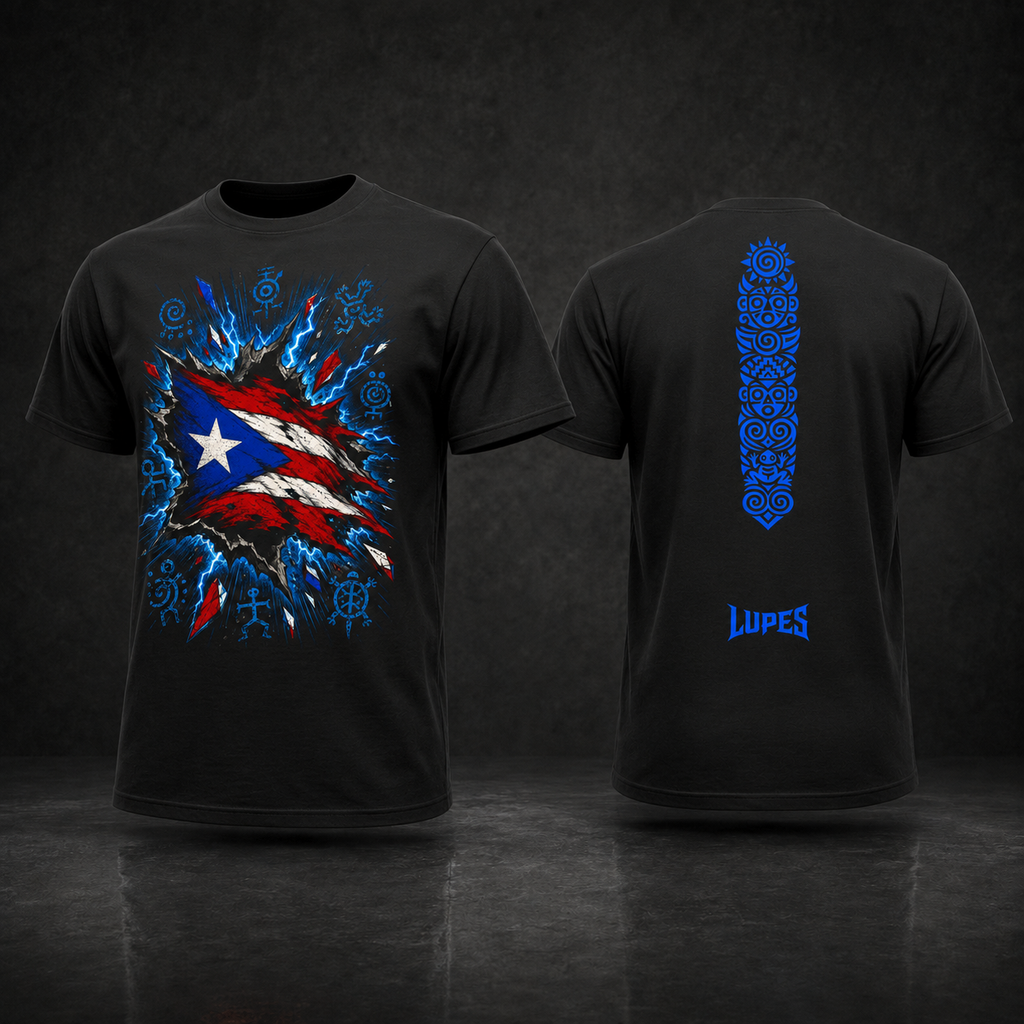 Lupes PR Tribal Flag Explosion Graphic Tee